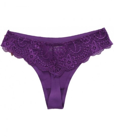 Tops Women's Clothing-Bikini Panty Thong Sexy Panties Thong Lace Low Waist Pants Briefs Underwear Solid Color - Purple - CB18...