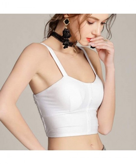 Robes Women's Short Umbilical High Waist Solid Color Chest Pad Small Camisole - White - C8194H22Y43