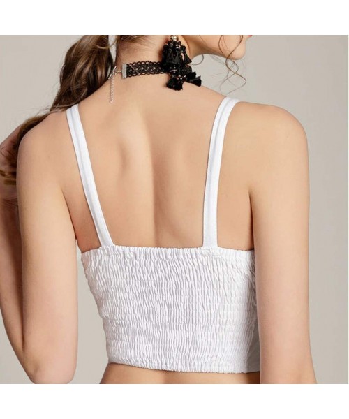 Robes Women's Short Umbilical High Waist Solid Color Chest Pad Small Camisole - White - C8194H22Y43