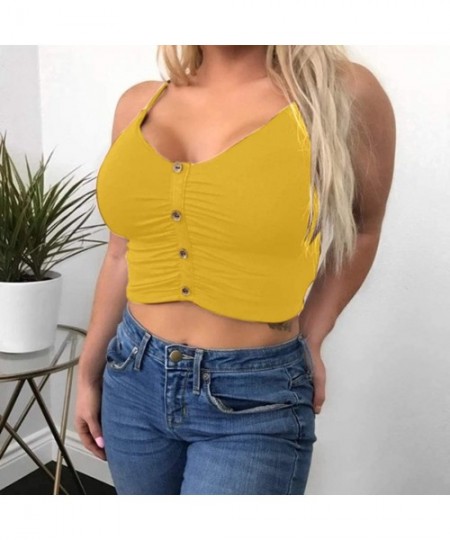 Camisoles & Tanks Women's Fashion Plus Size Spaghetti Strap V Neck Ruched Cami Bralette Bustier Crop Top - Yellow - CQ197264YIU