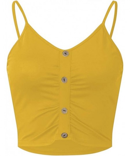 Camisoles & Tanks Women's Fashion Plus Size Spaghetti Strap V Neck Ruched Cami Bralette Bustier Crop Top - Yellow - CQ197264YIU