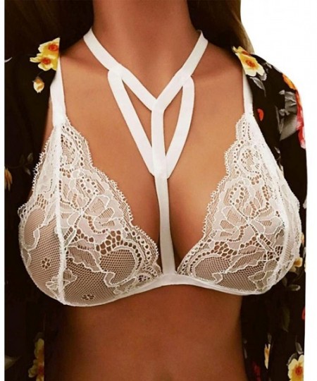 Bras Bra Top Women's Floral Lace Bandage Bralette Bustier Top Sheer Bra Top - White - C2182ZAHX3O