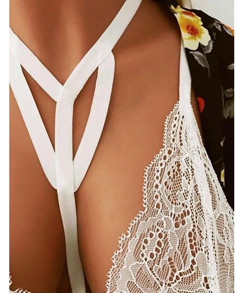 Bras Bra Top Women's Floral Lace Bandage Bralette Bustier Top Sheer Bra Top - White - C2182ZAHX3O