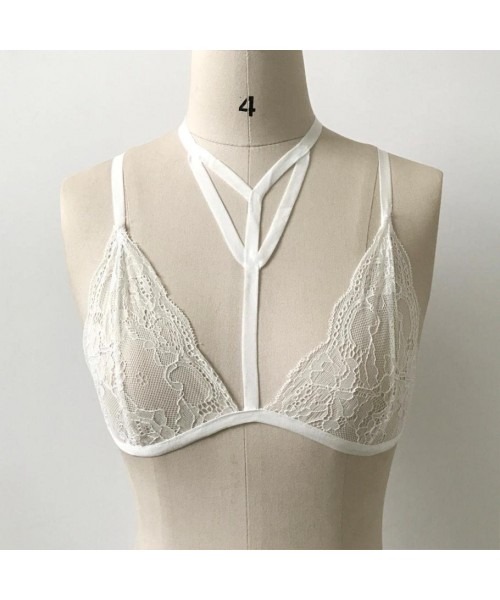 Bras Bra Top Women's Floral Lace Bandage Bralette Bustier Top Sheer Bra Top - White - C2182ZAHX3O