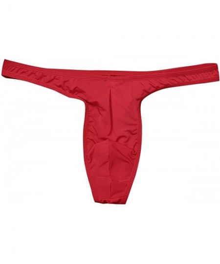 Briefs Men's Sexy Ruched Ice Silk G-String Thongs Bikini Briefs Underwear - Red - C918RH8QH6H