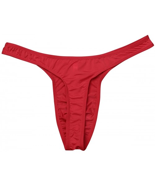 Briefs Men's Sexy Ruched Ice Silk G-String Thongs Bikini Briefs Underwear - Red - C918RH8QH6H