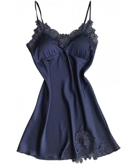 Baby Dolls & Chemises Nightdress for Women Sexy Lace Pad Lingerie Nightwear Robe Babydoll Sleepwear Nightdress - Navy - CY18O...