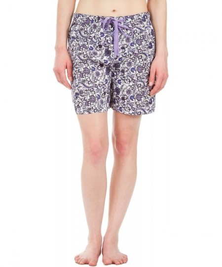 Bottoms Women's Cotton Poplin Pajama Lounge Boxer Shorts - Floral 8 Purple - C61100BXXX7