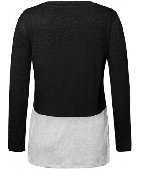 Thermal Underwear Women's Casual Crew Neck Long Sleeve T-Shirt Comfy Twist Knot Tunics Baggy Loose Fit Plain Tops - A-black -...