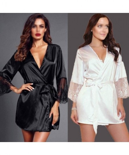 Robes Women Silk Dressing Lace Lingerie Belt Bath Robe Nightwear Lightweight and Comfortable Very Beautiful Wedding Party Gif...