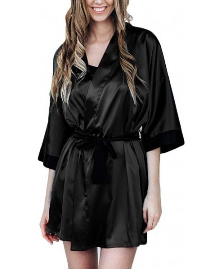 Robes Women's Satin Robe-Silky Kimono Bathrobe for Bride Bridesmaids-Wedding Party Loungewear Short - Black - CH18U2K5OWE