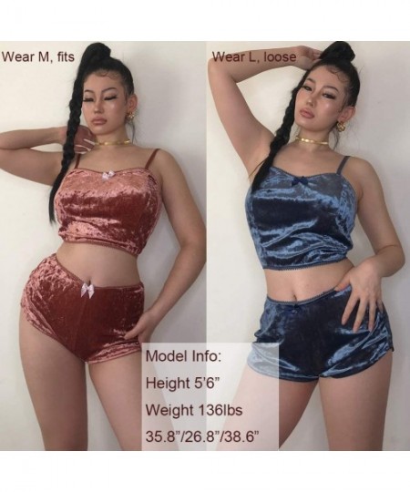 Sets Womens Sexy Velvet 2 Pieces Romper Outfit - Spaghetti Strap Crop Top Camisole and Shorts Bottom Sleepwear Pajama Set - L...