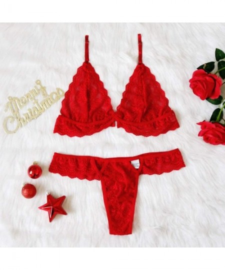 Nightgowns & Sleepshirts Christmas Lingerie Lace Babydoll 2 Piece Sexy Bra and Panty Sets Teddy Nighties - B Red - C518AI76GL0