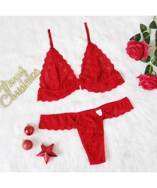 Nightgowns & Sleepshirts Christmas Lingerie Lace Babydoll 2 Piece Sexy Bra and Panty Sets Teddy Nighties - B Red - C518AI76GL0