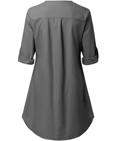 Thermal Underwear Women Dresses Work Summer Fall Flowy Button Down V Neck 3/4 Sleeve Casual Mini Dress - Gray - C3194KGEIHE