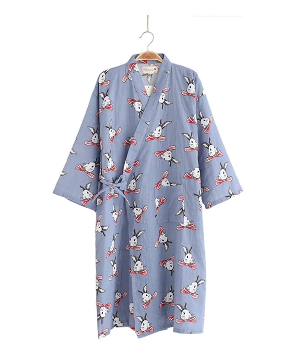 Robes Women's Cotton Kimono Long Sleeve Daisy Printed Bathrobe Sleepwear - Blue Peter Rabbit - CM185HZ3UU4