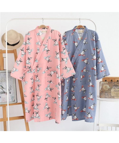 Robes Women's Cotton Kimono Long Sleeve Daisy Printed Bathrobe Sleepwear - Blue Peter Rabbit - CM185HZ3UU4