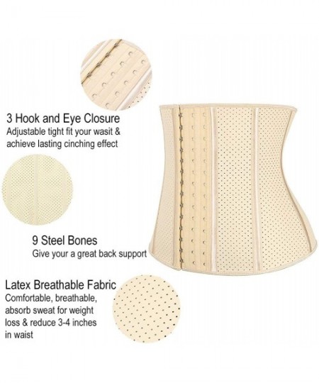 Bustiers & Corsets Women's Latex Underbust Corset Waist Training Cincher 9 Steel Boned - Beige Breathable - C912F6GXN17