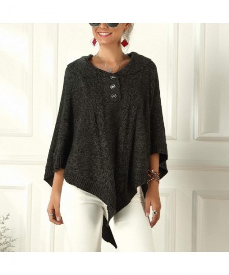 Thermal Underwear Women's Knitted Sweater Loose Pullovers Long Sleeve Irregular Cape Jacket - Black - CF18ZXN3EAD