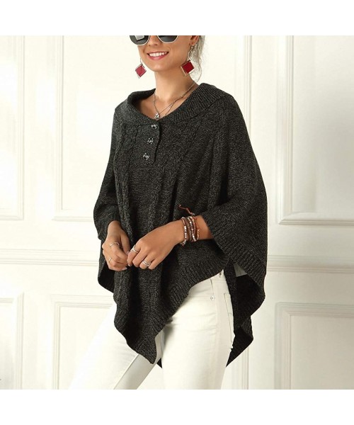 Thermal Underwear Women's Knitted Sweater Loose Pullovers Long Sleeve Irregular Cape Jacket - Black - CF18ZXN3EAD