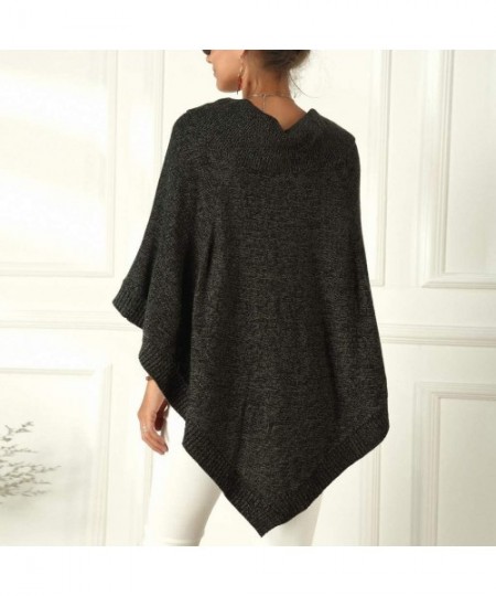 Thermal Underwear Women's Knitted Sweater Loose Pullovers Long Sleeve Irregular Cape Jacket - Black - CF18ZXN3EAD