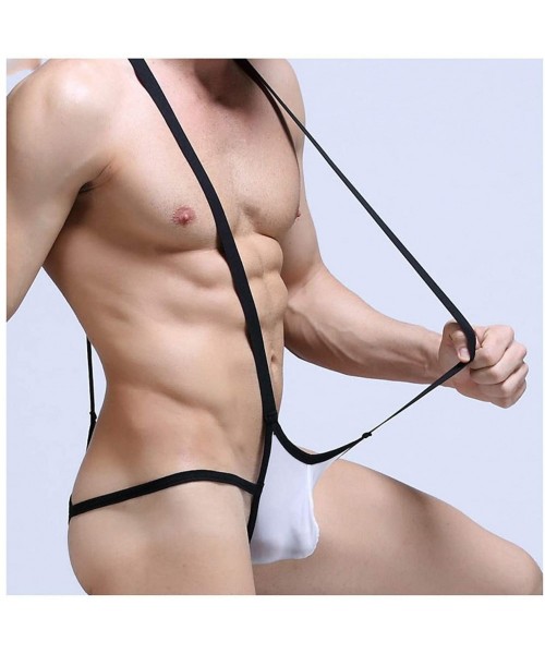 Shapewear Mens Elastic Straps Suspender Wrestling Singlet Bulge Pouch Leotard Bodysuit Adjustable Underwear - CG19DL78YUQ