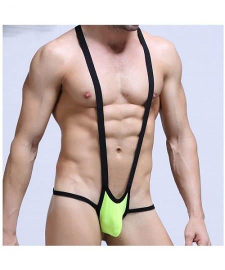 Shapewear Mens Elastic Straps Suspender Wrestling Singlet Bulge Pouch Leotard Bodysuit Adjustable Underwear - CG19DL78YUQ