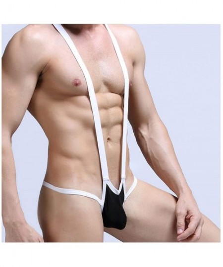 Shapewear Mens Elastic Straps Suspender Wrestling Singlet Bulge Pouch Leotard Bodysuit Adjustable Underwear - CG19DL78YUQ