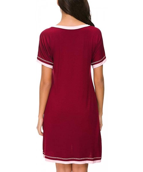 Nightgowns & Sleepshirts Sleepwear Womens Casual Nightgowns Short Sleeve V Neck Sleepshirts - Red - CA18RDSEN9Y