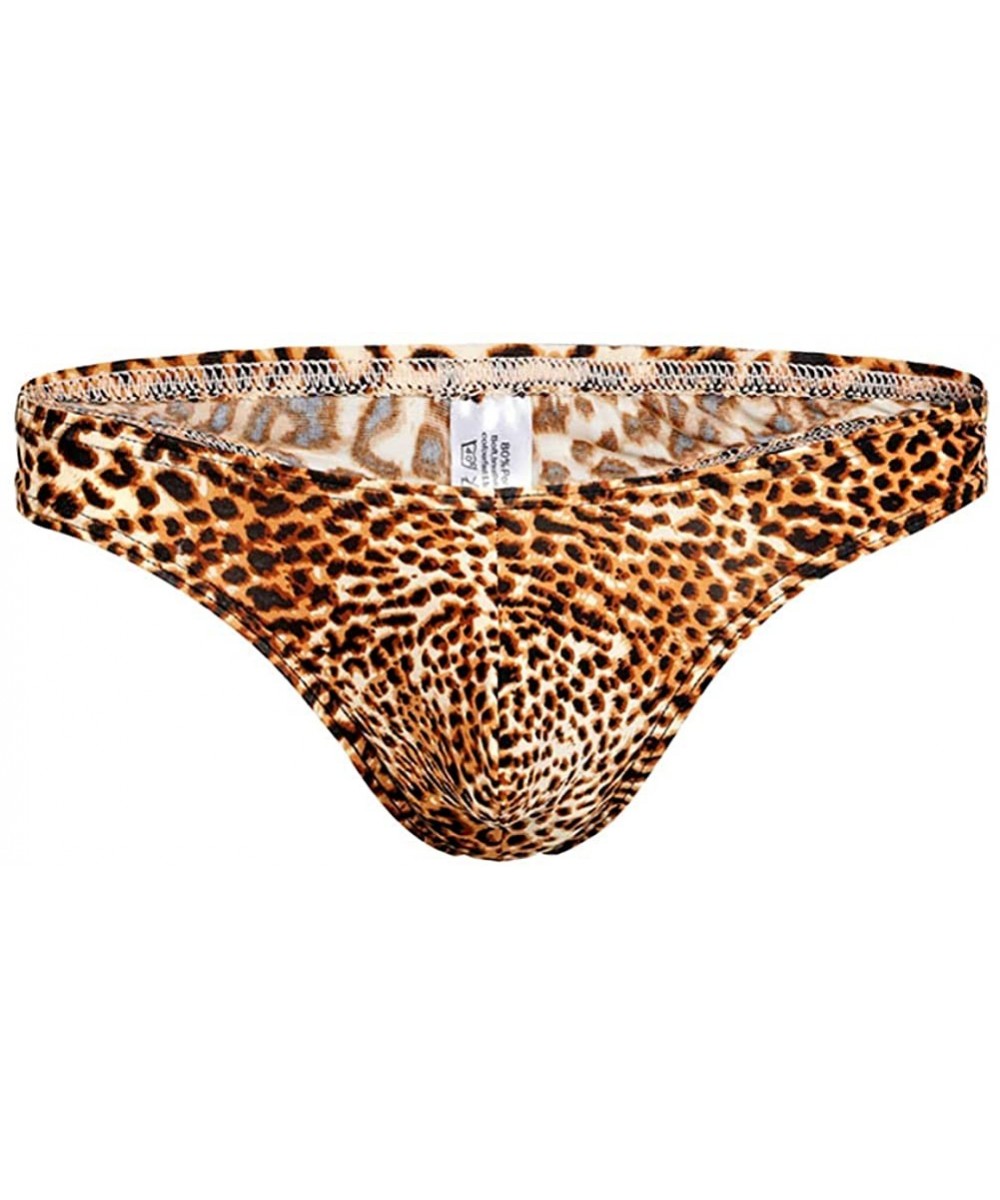 G-Strings & Thongs Men's Briefs Thong G-String Leopard Print Bulge Pouch T-Back Underpants - Yellow - CG12EJS7ZS5