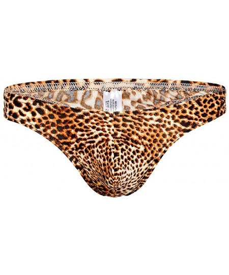 G-Strings & Thongs Men's Briefs Thong G-String Leopard Print Bulge Pouch T-Back Underpants - Yellow - CG12EJS7ZS5