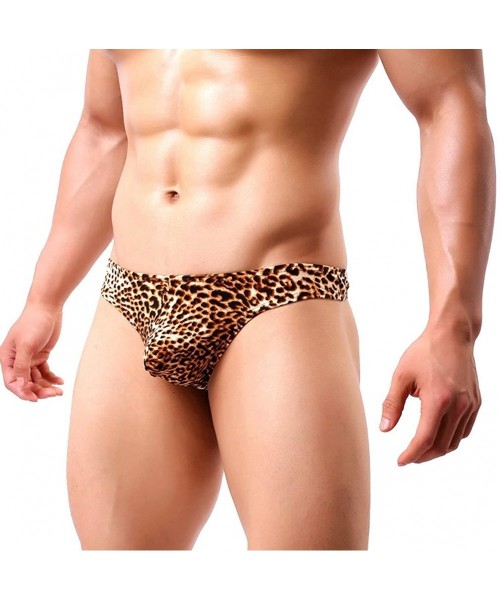 G-Strings & Thongs Men's Briefs Thong G-String Leopard Print Bulge Pouch T-Back Underpants - Yellow - CG12EJS7ZS5