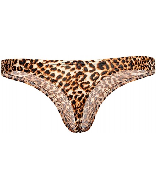 G-Strings & Thongs Men's Briefs Thong G-String Leopard Print Bulge Pouch T-Back Underpants - Yellow - CG12EJS7ZS5