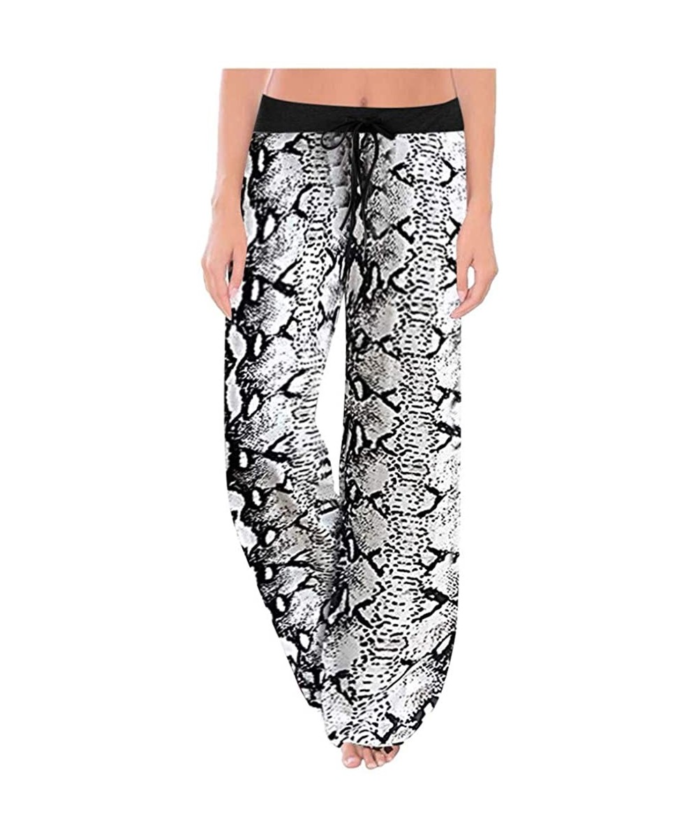 Bottoms Womens Comfy Pajama Pants Floral Print Casual Drawstring Palazzo Wide Leg Lounge Pants High Waist Trousers 2 Black - ...