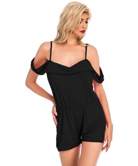 Bustiers & Corsets New Sexy Women Lingerie Teddy Off-Shouder Pajamas Bodysuit Jumpsuit Sleepwear - Black - CZ199LE09TQ