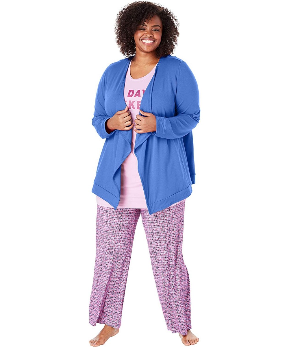 Robes Women's Plus Size French Terry Wrap with Pockets Robe - True Blue (0813) - CV18LZYE0QD