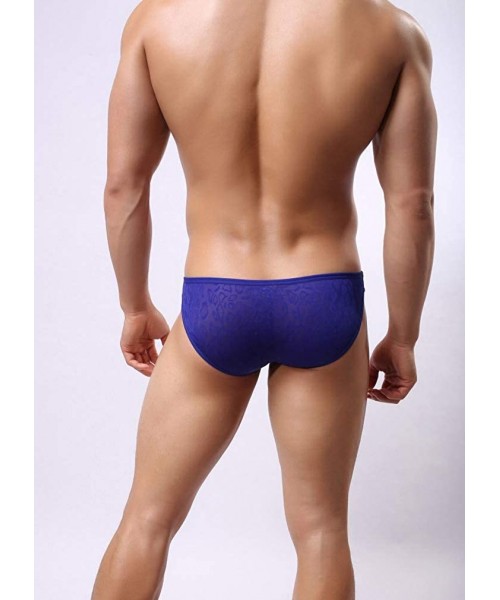 Briefs Sexy Men's Underwear Lace Low Waist Bikini Briefs - Royal Blue - C1193OQ0L0T