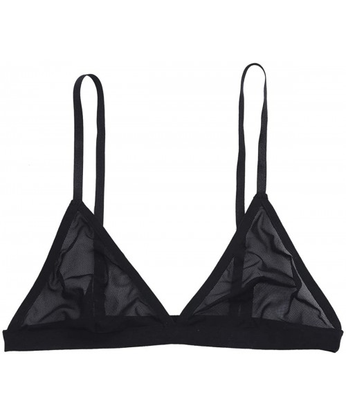 Bras Women's Sexy See-Through Soft Sheer Mesh Triangle Backless Wire-Free Unlined Bra - Black - CR189O82HO8