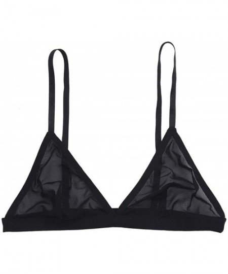 Bras Women's Sexy See-Through Soft Sheer Mesh Triangle Backless Wire-Free Unlined Bra - Black - CR189O82HO8