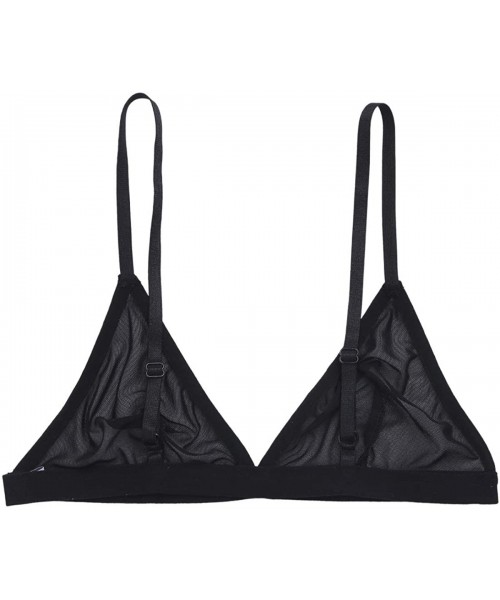 Bras Women's Sexy See-Through Soft Sheer Mesh Triangle Backless Wire-Free Unlined Bra - Black - CR189O82HO8