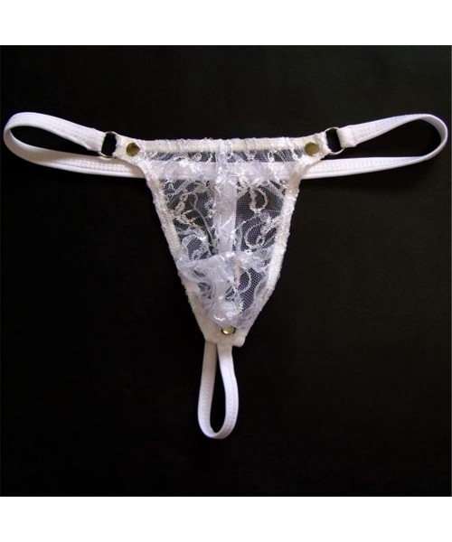 G-Strings & Thongs Rivet Design Sexy Lace Thongs Men Underwear Transparent Male Bikini G-Strings SeamlFunny Man - White - C81...