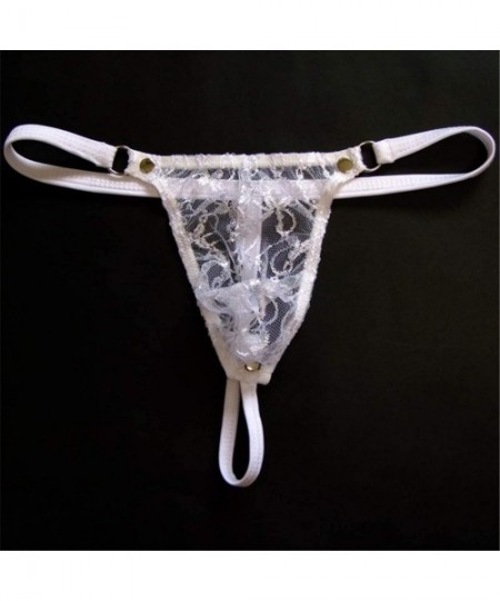 G-Strings & Thongs Rivet Design Sexy Lace Thongs Men Underwear Transparent Male Bikini G-Strings SeamlFunny Man - White - C81...