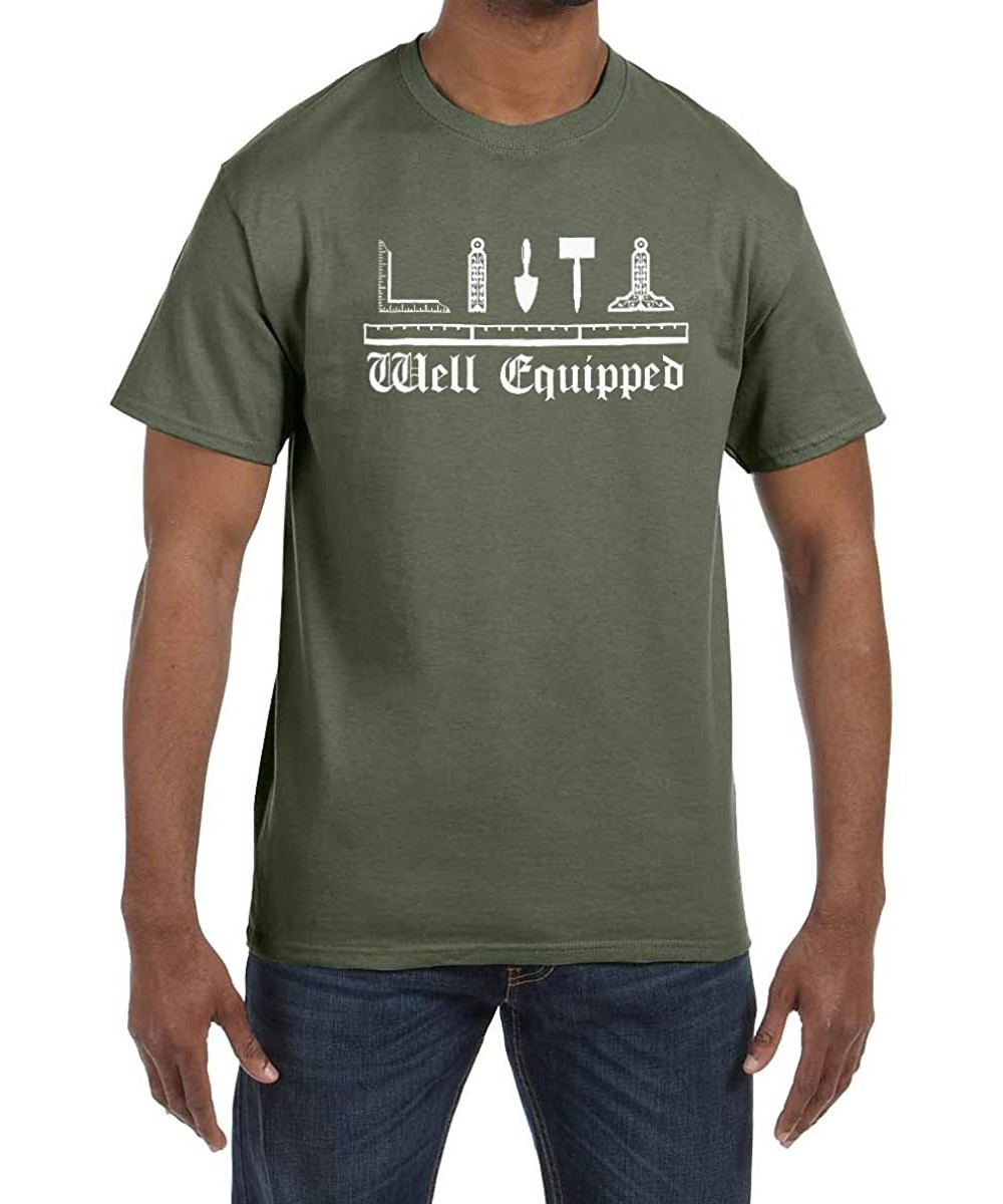 Undershirts Well Equipped Working Tools Masonic Men's Crewneck T-Shirt - Military Green - CU184QK2T4M