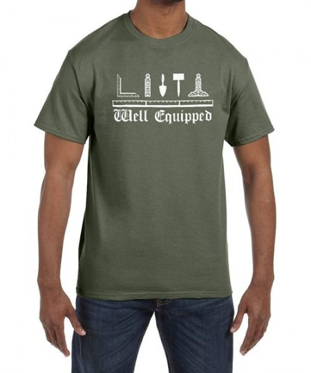 Undershirts Well Equipped Working Tools Masonic Men's Crewneck T-Shirt - Military Green - CU184QK2T4M