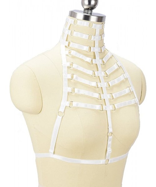 Bras Womens Strappy Harness Full Body Cage Bra Black Elastic Fetival Dress - White - CW18DOHK7YM