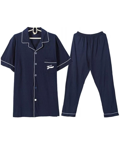 Sleep Sets Men's 2 Pieces Cotton Pajama Set Short Sleeve and Pants - 7215 - C218RW5ROHY