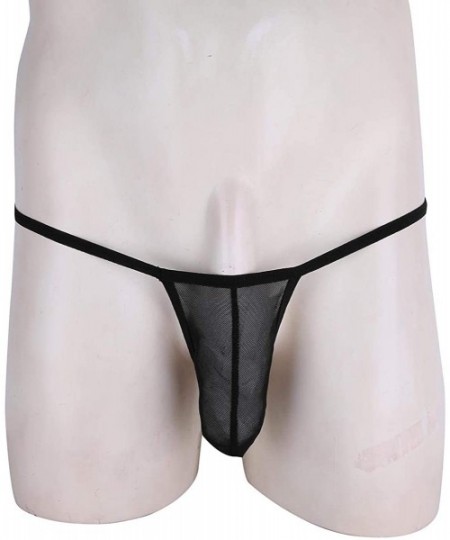 G-Strings & Thongs Mens Stretchy Mesh Sheer See Through Micro Bulge Pouch Sexy G-String Thongs Underwear - Black - CT18HI3LWU6