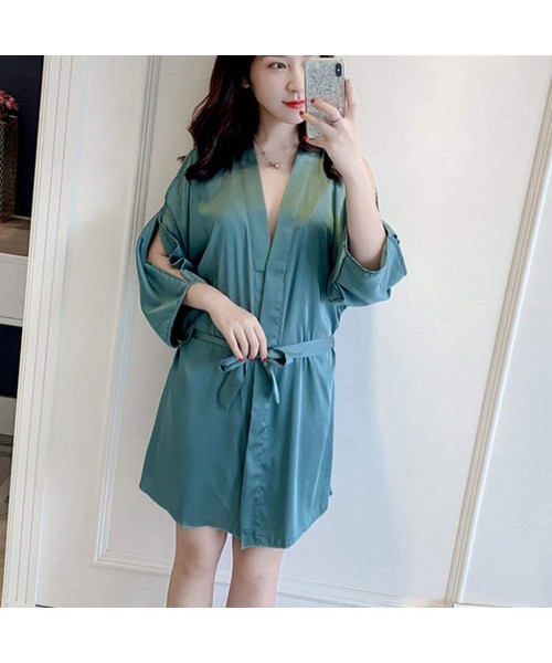 Nightgowns & Sleepshirts Sleepwear Sets for Women Lace Sling Nightgown Deep V Collar Satin Short Robe Kimono Two Piece Nightd...