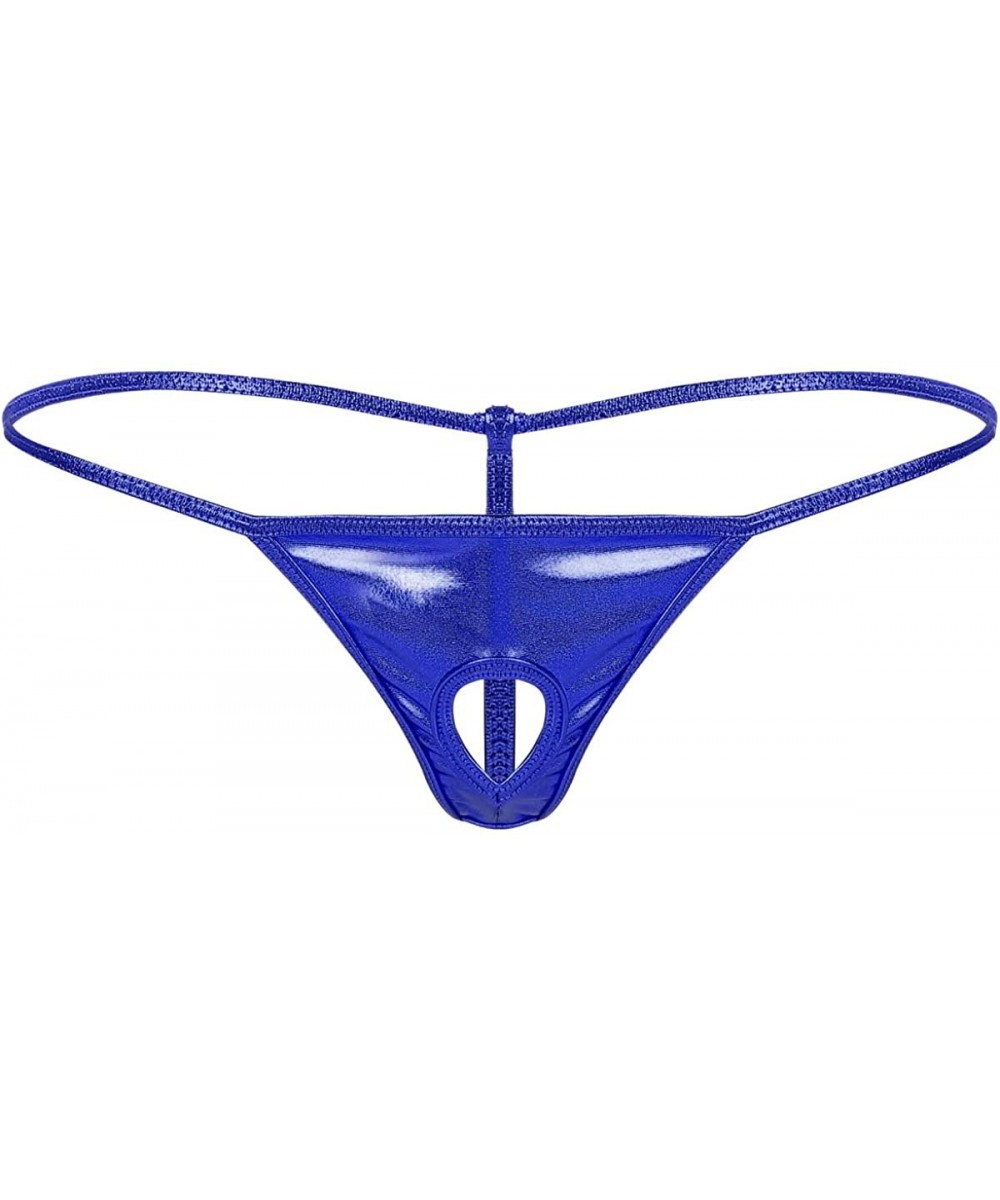 G-Strings & Thongs Mens Shiny Metallic Low Rise T-Back G-String Thong Bikini Briefs Lingerie Underwear - Royal Blue - C219CAC...