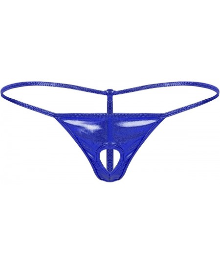 G-Strings & Thongs Mens Shiny Metallic Low Rise T-Back G-String Thong Bikini Briefs Lingerie Underwear - Royal Blue - C219CAC...